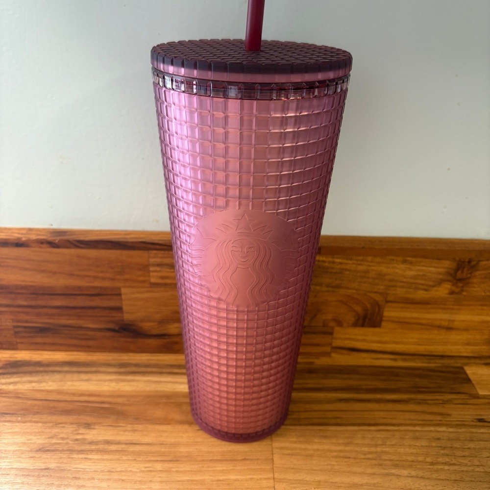 NEW 2022 Starbucks 24 oz Dusty Rose Pink Berry Studded Tumbler Cold Cup